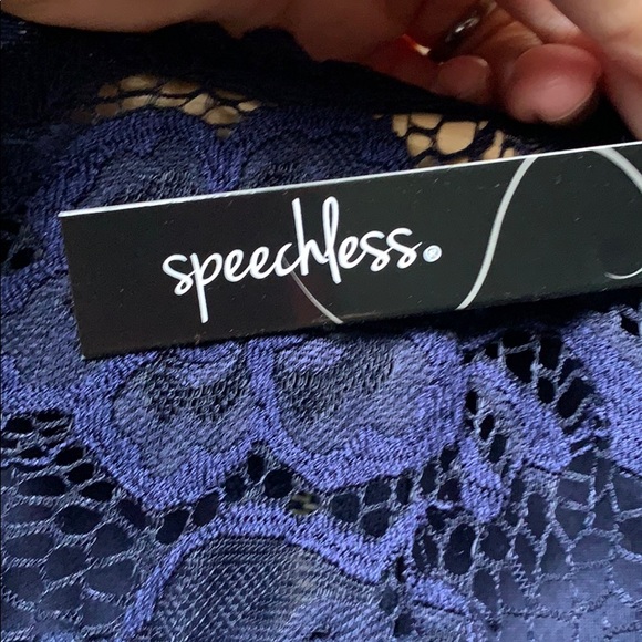 Speechless Juniors' Lace-Top Sheath Evening Dress with pockets! indigo deep blue - Picture 15 of 16